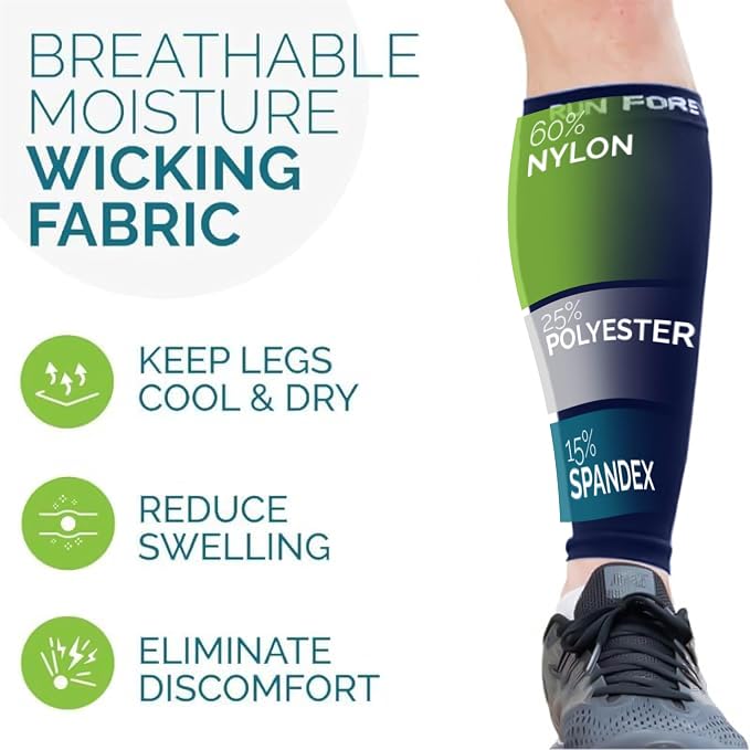 Run Forever Calf Compression Sleeve for Men & Women, 20-30mmHg Compression | Leg Sleeve for Shin Splints, Varicose Veins, Swelling & Pain Relief | Footless socks for Running, Cycling & Travel