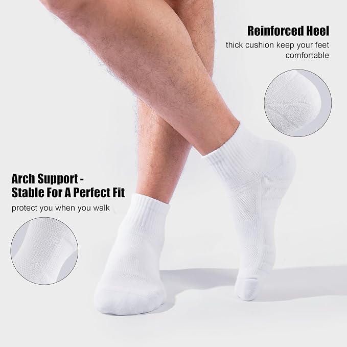 Lapulas Athletic Quarter Socks for Men Women, Cotton Mesh, Cushioned Arch Support, Non-Slip Running Ankle Design, 6 Pack