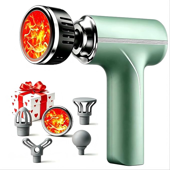 Massage Gun with Heat, Powerful Warming Massage, Home & Travel,Green | Massage Gun with Heat, Powerful Heated Massage, Quiet Portable Massager for Home& Travel, Lightweight Design