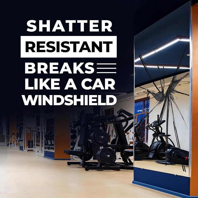 Dulles Glass Shatter-Resistant Home Gym Mirror – 36" x 60" – Wall Mount Kit Included – Commercial Grade Safety Full-Length Exercise, Dance, Yoga & Martial Arts Mirror