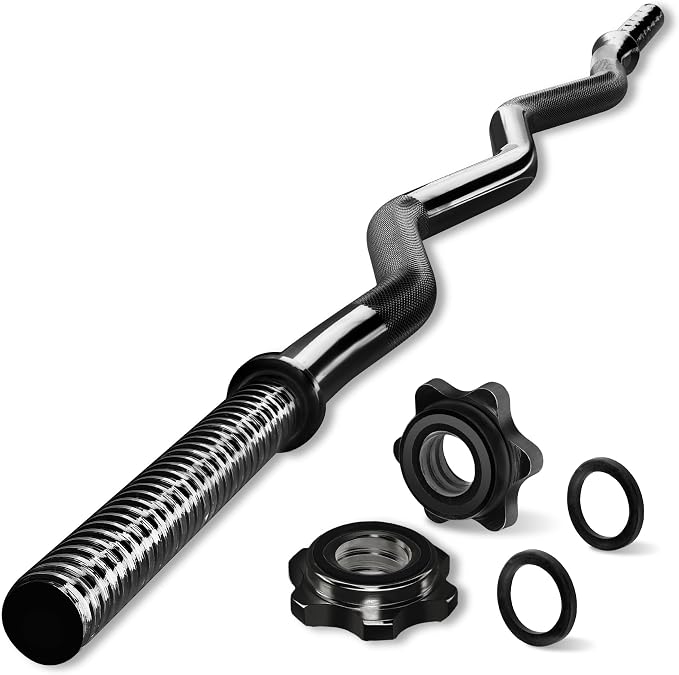 Yes4All Standard Straight Barbell 60" & EZ Curl Bar 47", Capacity 200 to 480 LB, Weight Bar 1" to 2" Diameter - Star Lock Collars, Rubber Ring, Barbell Spins Included for Deadlifts & Squats