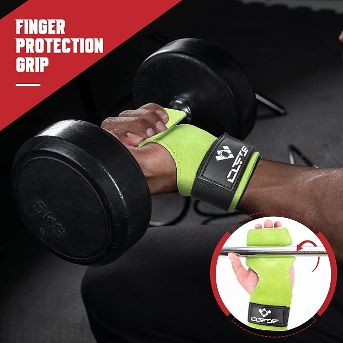 Weight Lifting Wrist Strap, Double-Layer Leather for Deadlift Powerlifting | Gym Strap with Adjustable Neoprene Padded Fit for 6.3–8 Inch Wrist, 8.07-Inch Leather Strap, Gym Workout Lifting Hook (Pair)