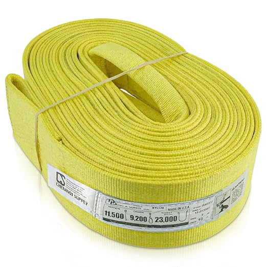 DD Sling 4 Inch x 40 Foot Nylon Lifting Sling – USA Made, 11,500 lb Vertical, 9,200 lb Choker, 23,000 lb Basket – 2-Ply Heavy Duty 900 Webbing, Type 4 Twisted Eye & Eye Rigging Sling