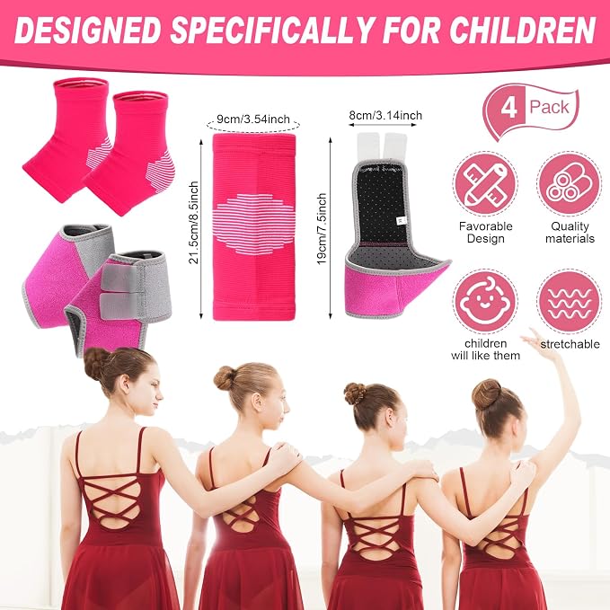 Tarpop 2 Pairs Kids Ankle Brace Set Foot Support Stabilizer Wraps Protector Guard Knitted Ankle Sleeve Sock Support Compression Socks for Injury Prevention(Pink,Large)
