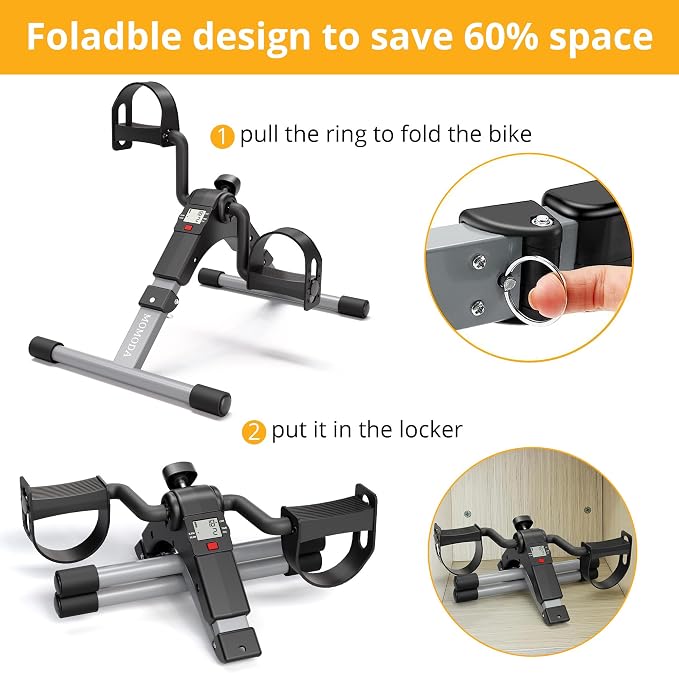 Pedal Exerciser Desk Exercise Bike Leg and Arm Exercise Bike with LCD Monitor Foldable and Porable (Black/Grey)