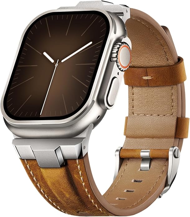 Suitisbest Leather Band Compatible for Apple Watch Ultra Band 49mm 46mm 45mm 44mm 42mm 41mm 40mm, Genuine Leather Replacement Strap for iWatch series 11 10 9 8 7 6 5 4 3 2 1, SE 3 2 1, Ultra 3 2 1
