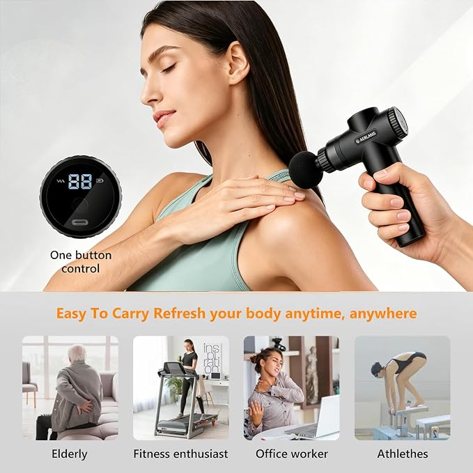 AERLANG Mini Massage Gun Portable Deep Tissue Percussion Muscle Massager | Handheld travel Massage Gun with 6 Heads 10 Speeds for Back Shoulder Leg pain relief Comes with a Carrying Case LED Display