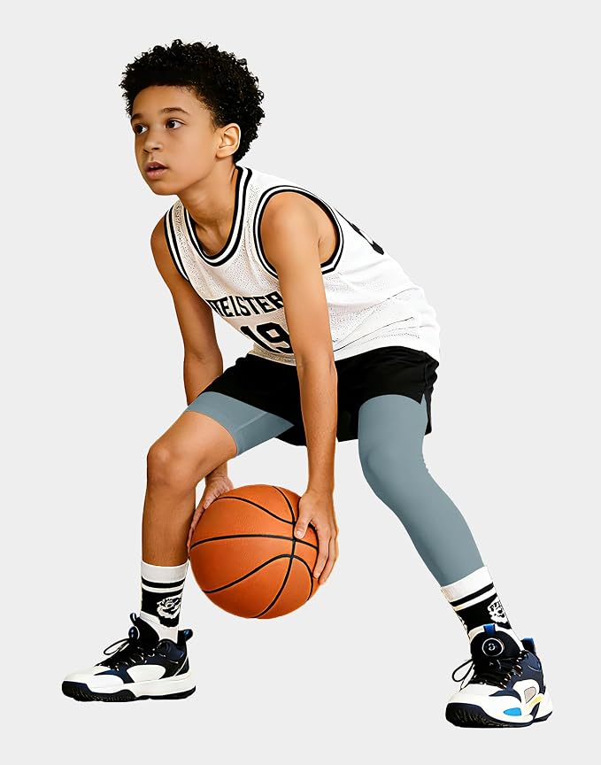 MIVEI One Leg Compression Tights Youth Boys Basketball Leg Sleeve | Kids Compression Pants Girls' Single Leg Tights 3/4 Leggings for Baseball Softball Soccer Running Football, Sports Base Layer