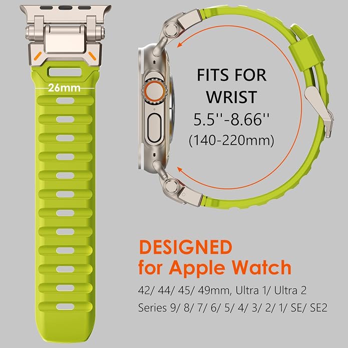 WINGLE FKM Rubber Bands for Apple Watch Band Ultra 3/2/1 Band Ultra 49mm Series 11 10 46mm 45mm 44mm 42mm SE 3/2/1 9 8 7 6 5 4 3 Men, Military Rugged Metal Connector Silicone Apple iWatch Sport Bands