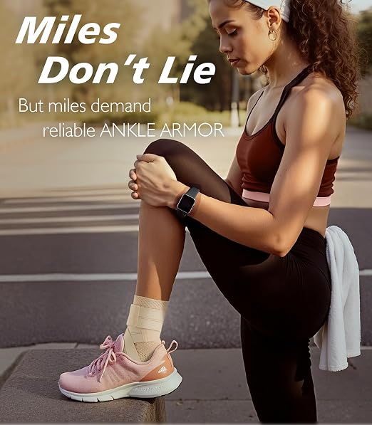 Flat Knitting Ankle Brace for Women&Men, 7-Zone Dynamic Compression Sleeve w/Flex Strap,Foot Support for Sports, Sprained Ankle, Achilles Tendonitis, Plantar Fasciitis Relief(Pack of1) S,Nude