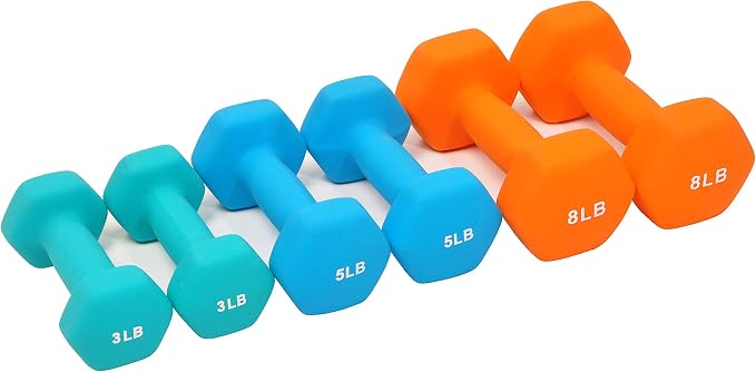 Fitvids Set of 6 Neoprene Dumbbell Hand Weights, Set with Rack: 3/5/8 Pairs