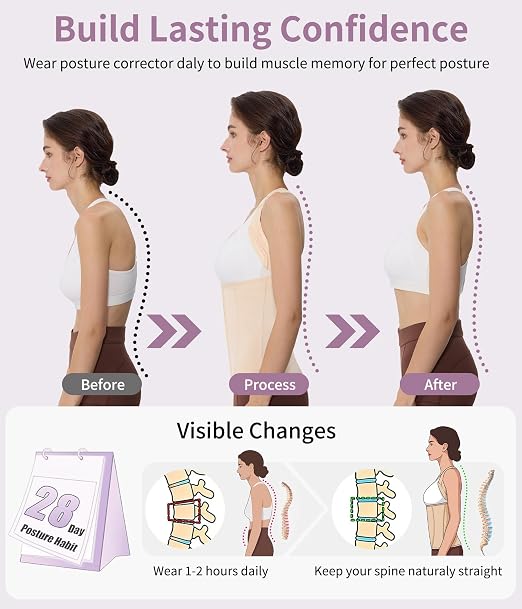 YERKOAD Back Brace for Women Full Back Straightener Posture Corrector Beige | Breathable Back Support Posture Corrector Adjustable Waist Trainer Full Back Pain Relief Brace for Working, Exercising
