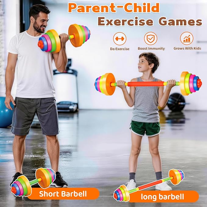 6-in-1 Kids Weight Set, Kids Workout Equipment, Kid exercise equipment Toys | Kids Adjustable Dumbbell, Barbell, Kettlebell, Push-Up ,Ring. Fitness Play Gym Toys Set Gift Small Weights for Kids Boy Girl