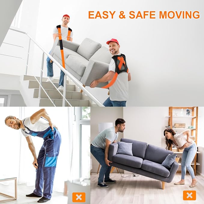 Moving Straps, 2-Person Adjustable Shoulder Moving Lifting Straps and 1-Person Handle Lifting System, Safety Easily for Moving Furniture, Appliances, Mattresses Heavy Objects up to 880lbs