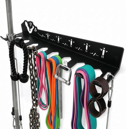 DEAYOU Home Gym Storage Rack Wall Mount, 9 Hook Gym Accessories Organization, Multi-Purpose Gym Equipment Hanger for Barbells, Resistance Bands, Jump Ropes, Lifting Belt, Row Handles, 16.5"