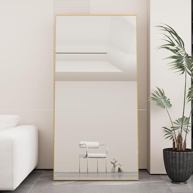 LFT HUIMEI2Y 76.4"x37" Full Length Mirror, Gold Floor Mirror | Tempered Oversized Mirror Full Body with Aluminum Alloy Frame; Standing, Leaning, or Wall Mount for Bedroom, Living Room