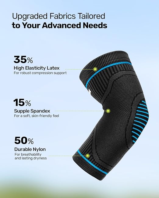 Rakiie Elbow Compression Sleeve 2 Pack, High Elastic Elbow Brace for Tendonitis and Tennis Elbow for Women & Men, Elbow Sleeve for Tennis, Golfer, Badminton, Weightlifting, Blue XL