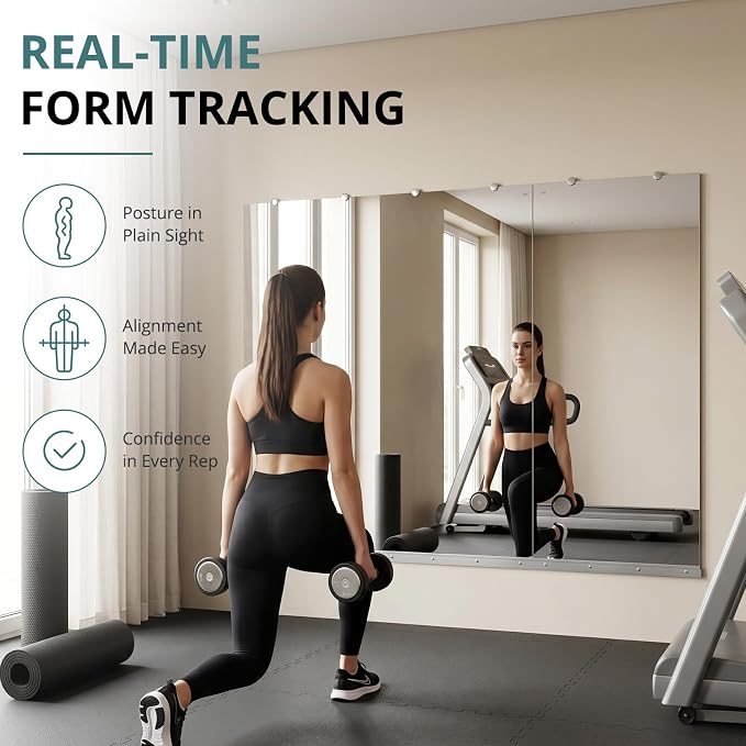 Rovibek 3 Pack Home Gym Mirror, 24x48In Large Workout Mirror for Exercise | Frameless Tempered Glass, Wall-Mounted Gym Mirrors for Home Gym, Garage Gyms, Yoga Rooms and Dance Studios