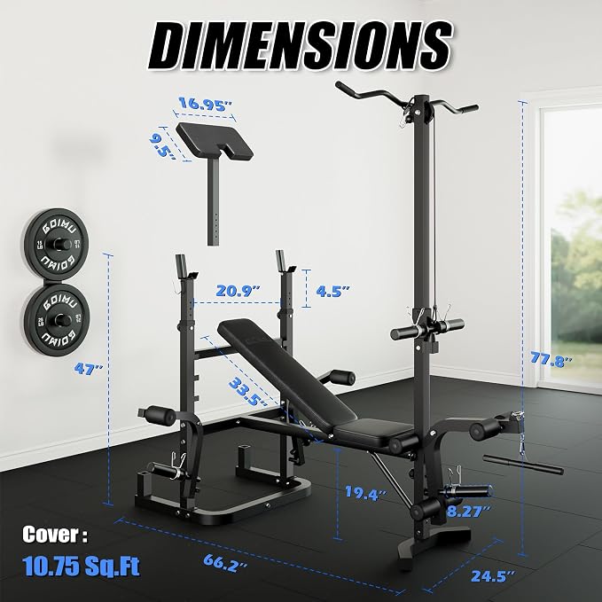 Z3 900LBS Olympic Weight Bench Set with Leg Extension, 9 in 1 Workout Press with Preacher Curl Pad and LAT Pulldown, Strength Training Bench for Home Gym