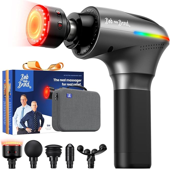 BOB AND BRAD A2 Ultra Heated Massage Gun with Red Light & Infrared Heat | FSA-HSA Eligible Pro Percussion Muscle Massager for Athletes & Full Body Pain Relief with Case, Force Sensor, Birthday Gifts