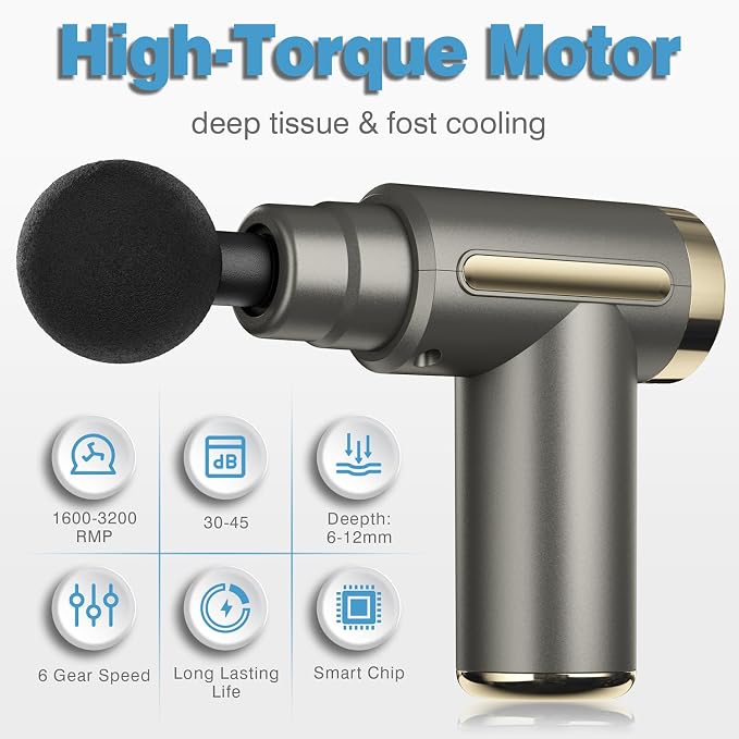 cotsoco Massage Gun Deep Tissue for Pain Relief with 4 Massage Heads & 6 Speeds, Electric Mini Handheld Body Massager for Any Pain Relief, Best Gifts for Men and Mom