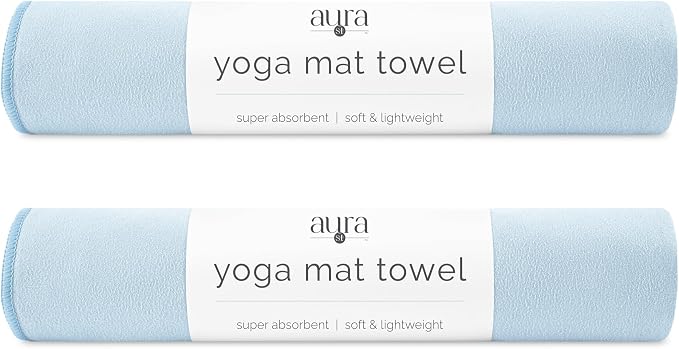 S&T INC. Aura Microfiber Yoga Mat Towel, 2 Pack, 26.5" x 72", Blue | Soft and Absorbent, Quick-Dry for Gym, Pilates, and Hot Yoga, Compact for Gym Bag, Machine Washable
