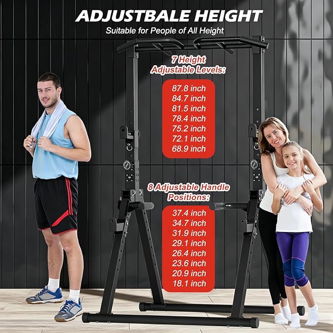 Foldable Power Tower Pull Up Bar Station, Adjustable Height | 700lbs Loading,Free Standing Pull Up Power Tower Station,Portable and Space Saving,fits Woman and Man, Mulit-grips,