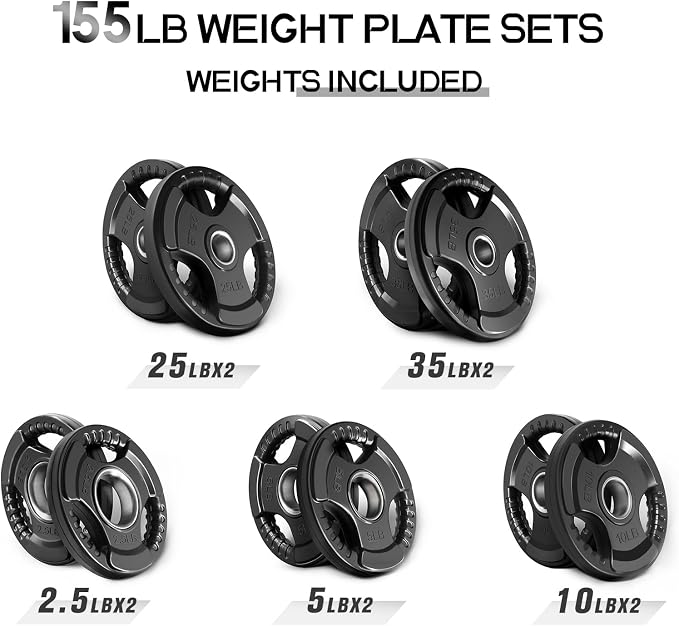RitFit Olympic Rubber Grip Weight Plates, 2-Inch Barbell Set | Solid Iron Core, Rubber Coated, 2-Inch Olympic Bar Compatible, 3-Hole Grip, 2.5LB to 45LB Weight Options