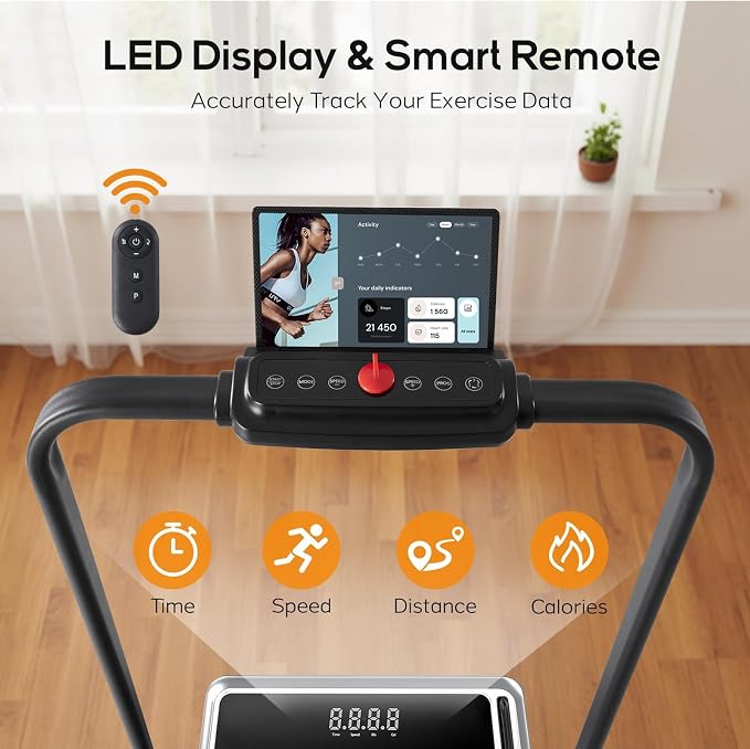 Walking Pad Under Desk Treadmill, Portable Compact Electric Walking Treadmill, Quiet Fitness Machine with Remote Control & LED Display for Home Office