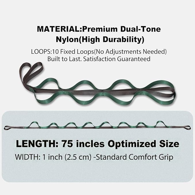 Acozycoo Stretching Strap with Loops for Physical Therapy,Yoga Strap for Stretching,Home Workout,Pilate & Flexibility Training,Non-Elastic Exercise Stretch Band for Hamstring,Leg Stretcher Belt,Flexibility Fascia
