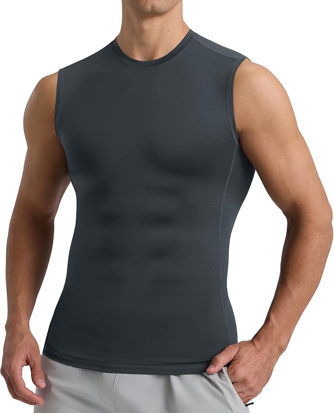 Compression Shirt Men - Sleeveless Tank Top Base Layer Gym Workout Running | 1 Pack Athletic Quick Dry Lightweight Soft Undershirts Uderwear Muscle Shirts for Exercise Cycling