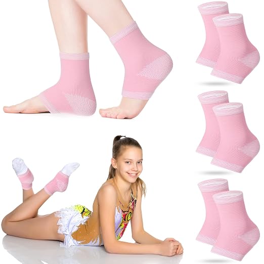 Tarpop 3 Pair Ankle Compression Sleeves for Kids Ankle Brace Compression Sleeves Foot Arch Sock for Girls Sports Running Dance Fitness Gymnastics(Pink,Small)