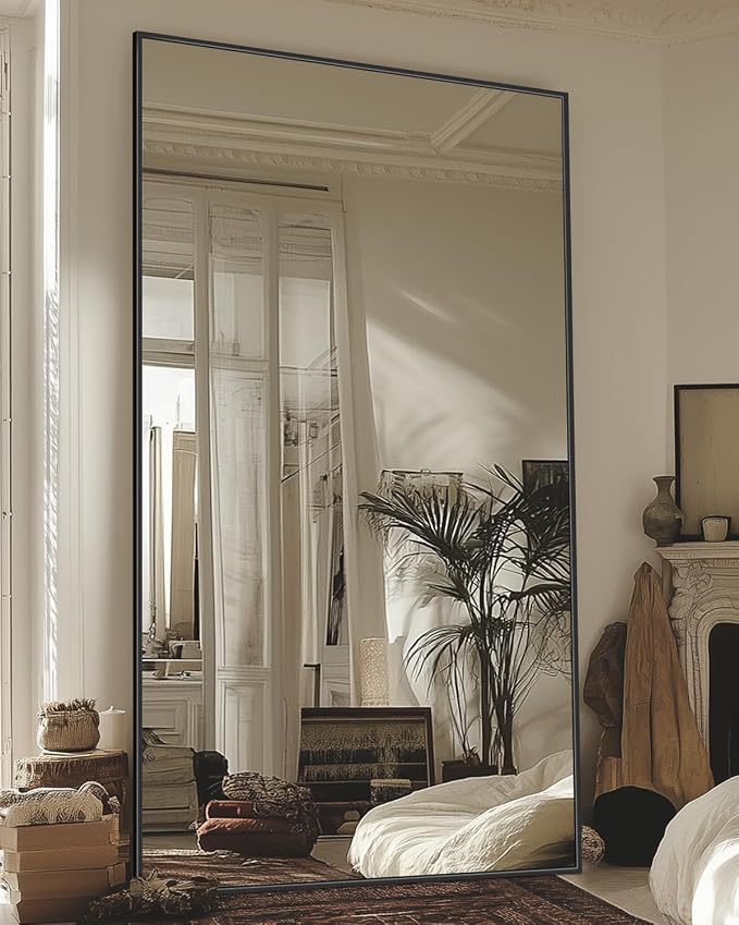 Antok Full Length Mirror, 82"x44" Floor Mirror, Floor Standing Freestanding Full Body Mirror with Stand for Bedroom, Hanging Mounted for Living Room Cloakroom, Black