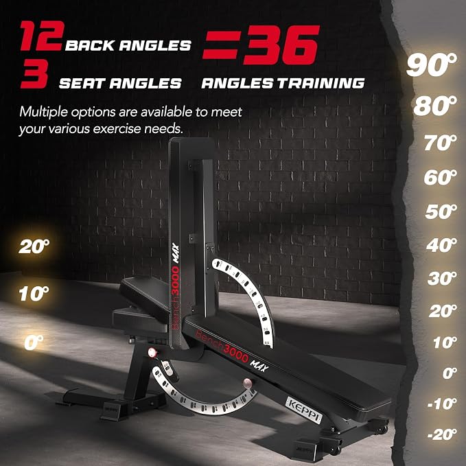 Keppi Fitness FID Weight Bench - Bench3000 with Leg Extension and Curl | 79lb Frame Weight with 8 & 16 Gauge Material, Commercial Grade Attachment with Ergonomic Design, 12+3 Multi-Angle