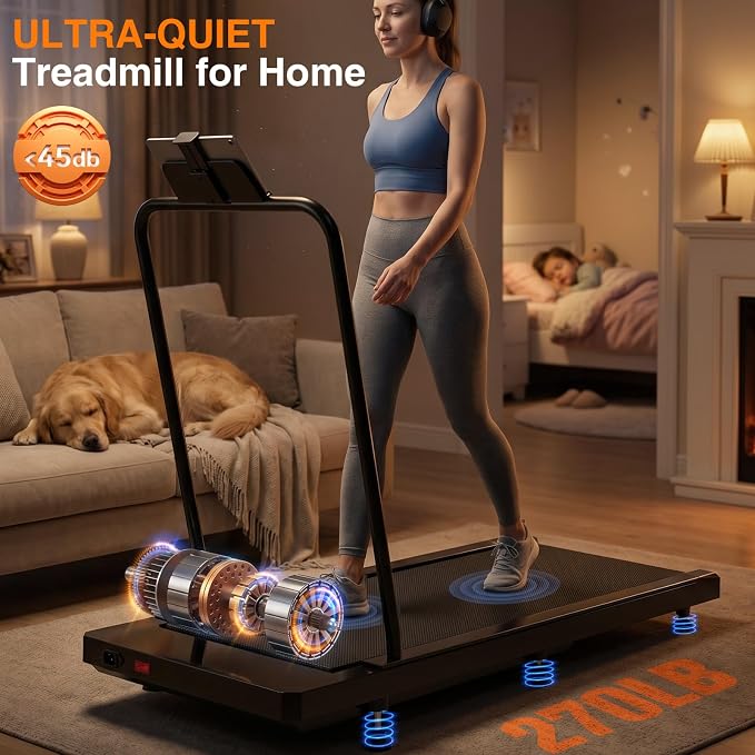 Walking Treadmill Pad with 0-8% Incline ，2.5HP 270 lbs，Compact Design—Fits Perfectly in Any Corner，Suitable for Home and Office Use