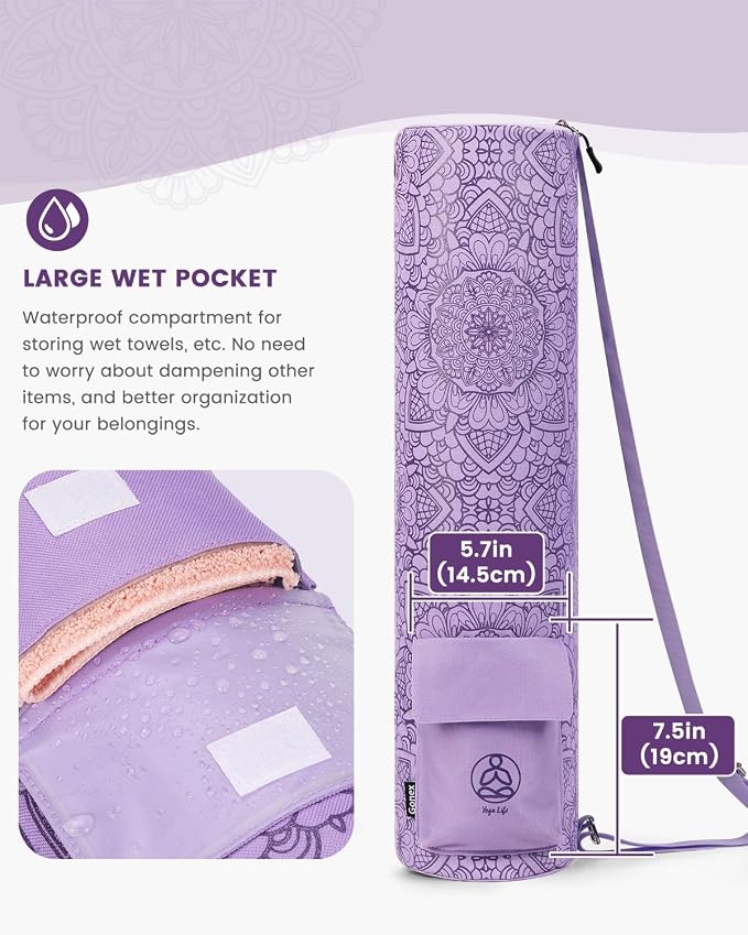 Gonex Yoga Mat Bag, Full-Zip Mat Carrier | 600D Oxford Fabric, Wet Pocket, Front Zip Pocket, Adjustable Strap, Fits Mats up to 26"