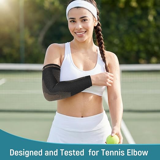 Copper Elbow Compression Sleeve, Extends to Forearm, Snug Fit, Medium | Copper Infused, Extended Coverage, Tennis Elbow Brace, Weightlifting, Tendonitis, Golfers Elbow Pain Relief