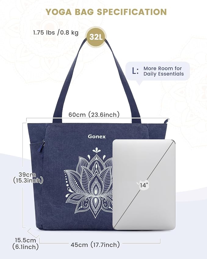 Gonex Yoga Mat Bag with Zipper Mat Carrier Canvas Gym Tote | Durable Canvas, Zipper Closures Prevent Slipping, Quick Access, Bottle Holder, Fits Yoga Blocks, Gym & Travel Use
