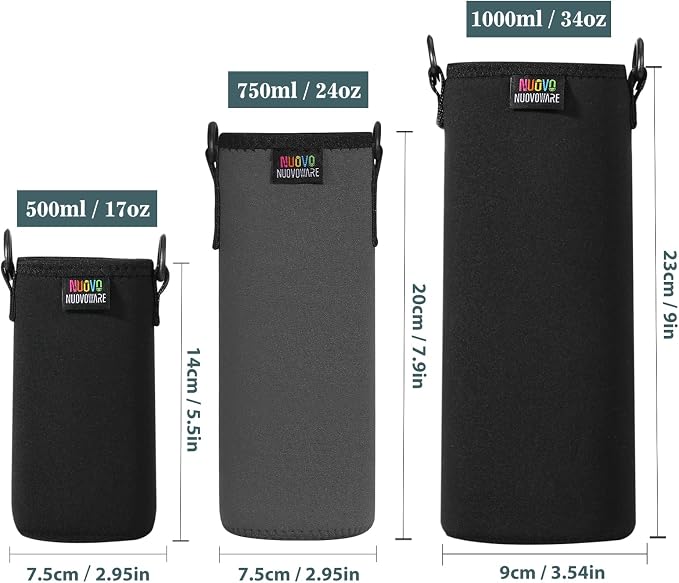 Nuovoware Water Bottle Carrier, 750ml, Charcoal Gray‌ | Portable Insulated Neoprene Sleeve, Adjustable Shoulder Strap, Fit Stainless Steel, Plastic Bottles, Small Size