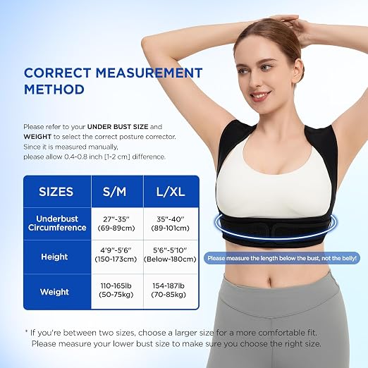 Posture Corrector for Women and Men, Adjustable Upper Back Brace for Clavicle Support and Providing Pain Relief from Neck, Shoulder, and Upper Back (Black, Small/Medium)