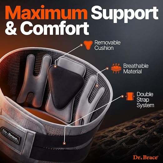 DR. BRACE® Lower Back Brace for Men & Women for Lower Back Pain Relief, Revolutionary Versatile Splints System & Removable Lumbar Pad, Adjustable & Breathable Back Support Brace