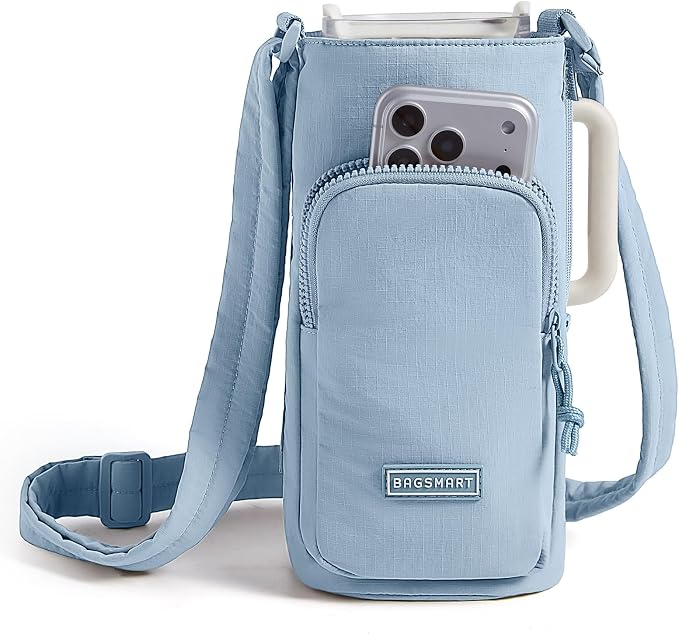 BAGSMART 40oz Water Bottle Holder with Strap, Quilted Gym Accessories | Magnetic or Classic Design, Lightweiht Tumbler Drink Carrier, Quilted Crossbody Purse