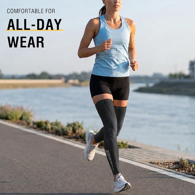 Full Leg Compression Sleeve for Men Women 2 Pack Leg Sleeves | Long Knee Sleeve Calf, Legs Support, Ultra-thin Breathable,UV Sun Protection,Quick-dry for Running Basketball Athletic