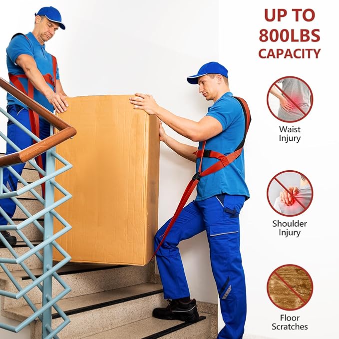 KEDSUM Moving Straps - Lifting Straps Moving for Furniture, 2-Person Lifting & Moving System, Hold Up to 800LBS for Appliances Mattresses Heavy Things, Safely and Easily Like a Pro(with Back Support)