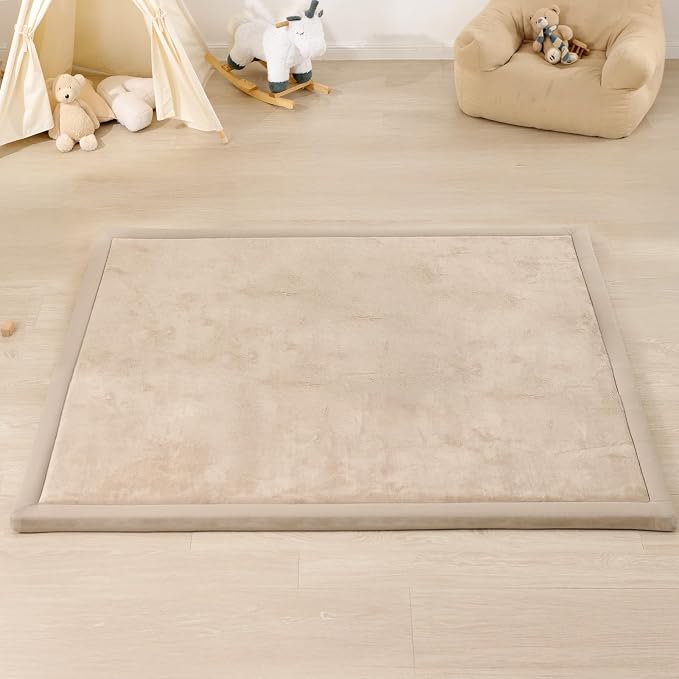 1.3" Thick Baby Play Mat for Floor,59x79 Large Memory Foam Tummy Time Mat | Soft Coral Velvet Nursery Rug, Non Slip for Crawling,Toddlers,Infants,Kids,Yoga & Tatami Style for Living Room