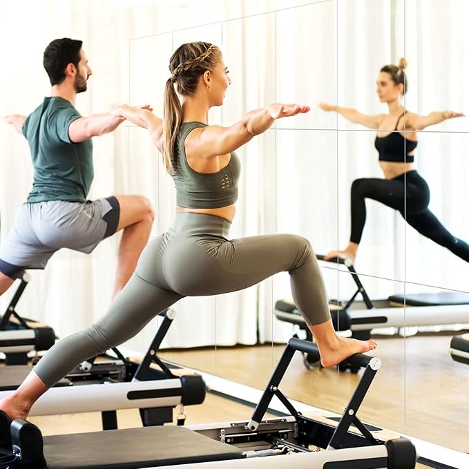 Queekay 5 Pcs Home Gym Mirrors 12" x 24" Acrylic Wall Mirror Tiles 2mm Thick Self Adhesive Mirror Sheets Frameless Wall Mounted Mirror Stickers Decor for Workout Bedroom Ceiling
