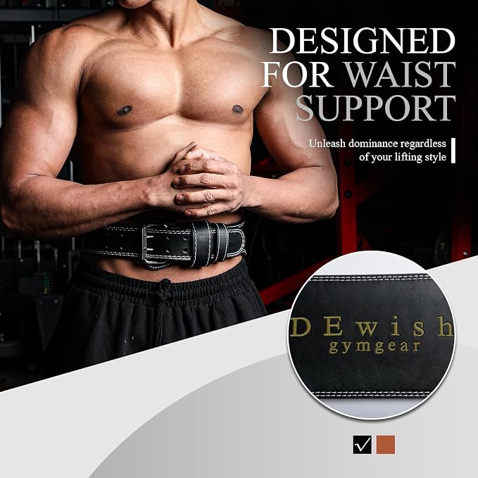 7mm Leather Weightlifting Belt, 4”& 6”Width, Double Prong Power Belt for Gym Bodybuilding, weightlifting, powerlifting, squats and deadlifts