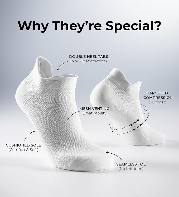 FITRELL Ankle Compression Socks for Women & Men - 5/6 Pairs Cushioned Arch Support Running Socks, Plantar Fasciitis Relief