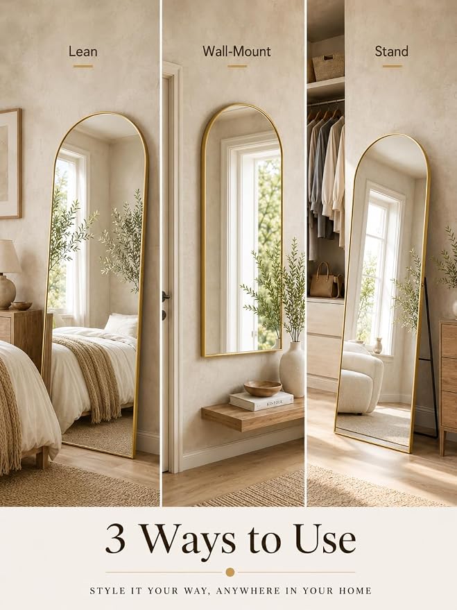 Full Length Mirror, 71"x28" Arched Floor Mirror Freestanding, Floor Standing Full Body Mirror with Stand for Bedroom, Hanging Mounted for Living Room Cloakroom