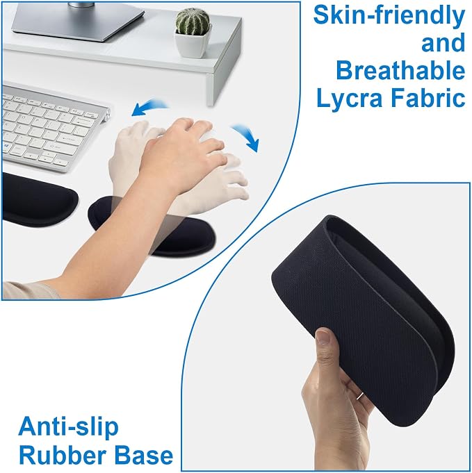 Leolee Gel Memory Foam Keyboard Wrist Rest, Black 5 in 1 Wrist Rest Set | for Computer Keyboard and Mouse, Ergonomic Wrist Support with Non-Slip Base for Pain Relief, Typing, Gaming, Office
